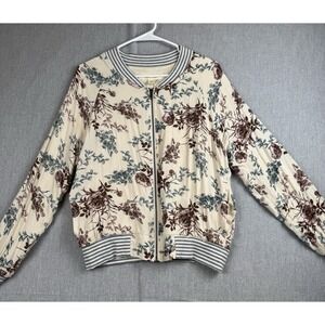 Saltwater Luxe Women's Cream Floral Light Weight Bomber Jacket Sz Medium